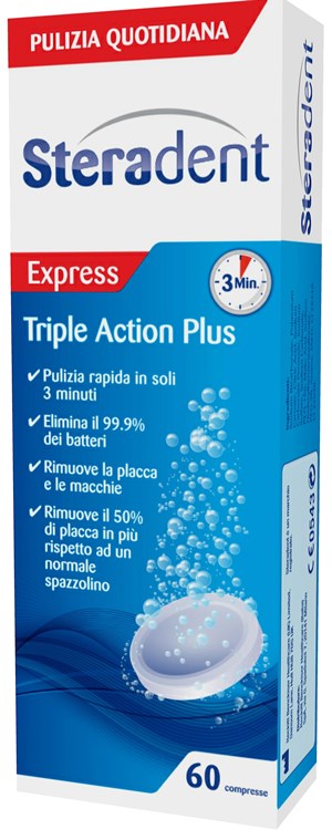 STERADENT TRIPLE ACTION PLUS 60 COMPRESSE PULENTI - Farmacia De Pasquale