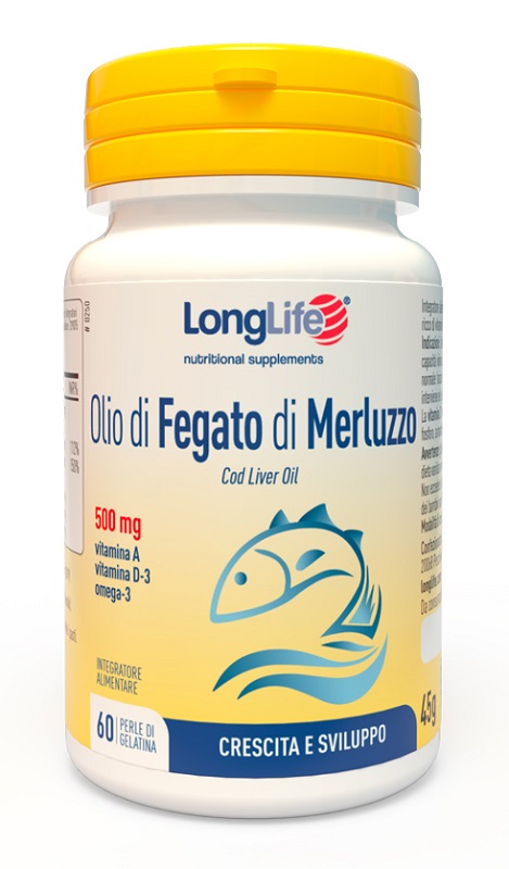 LONGLIFE OLIO FEGATO MERLUZZO 500 MG 60 PERLE IN GELATINA - Farmacia De Pasquale