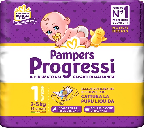 PAMPERS PROGRESSI NEWBORN PANNOLINO 1 2-5KG 28 PEZZI - Farmacia De Pasquale