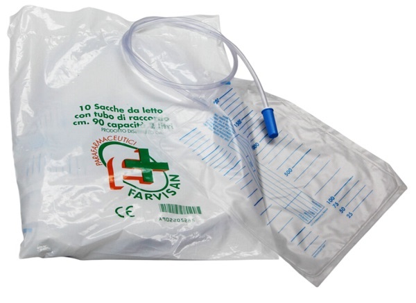 SACCA PER URINA LETTO MONOUSO NON STERILE 2000 ML TUBO 90 CMVALVOLA ANTIREFLUSSO SENZA RUBINETTO DI SCARICO - Farmacia De Pasquale