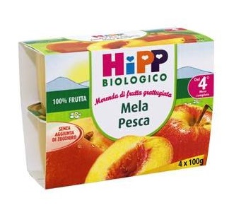 HIPP BIO FRUTTA GRATTUGGIATA MELA PESCA 4X100 G - Farmacia De Pasquale
