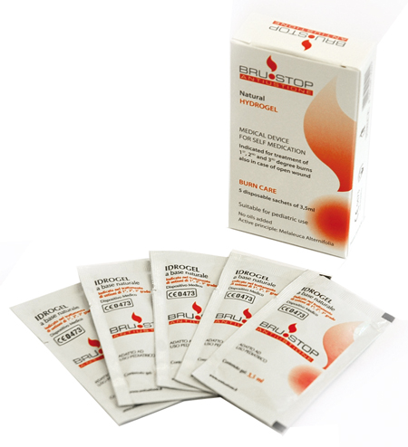 MEDICAZIONE SPECIALE ATTIVA PER USTIONI BRUSTOP CON IDROGEL A BASE NATURALE 5 BUSTE DA 3,5 ML - Farmacia De Pasquale