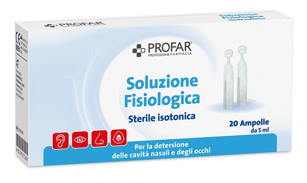 SOLUZIONE FISIOLOGICA STERILE ISOTONICA PROFAR 20 AMPOLLE DA 5 ML - Farmacia De Pasquale