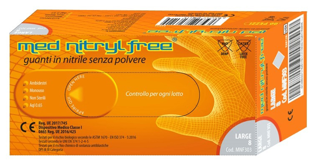 GUANTO IN NITRILE SENZA POLVERE LUBRIFICANTE MED NITRYL FREE L 100 PEZZI - Farmacia De Pasquale