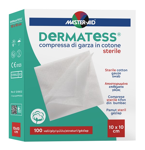 GARZA COMPRESSA MASTER-AID DERMATESS COTONE 10X10CM 100 PEZZI - Farmacia De Pasquale