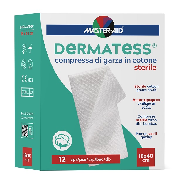 GARZA COMPRESSA MASTER-AID DERMATESS COTONE 18X40CM 12 PEZZI - Farmacia De Pasquale