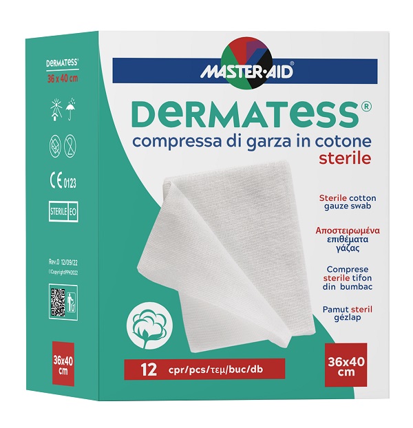 GARZA COMPRESSA MASTER-AID DERMATESS COTONE 36X40CM 12 PEZZI - Farmacia De Pasquale