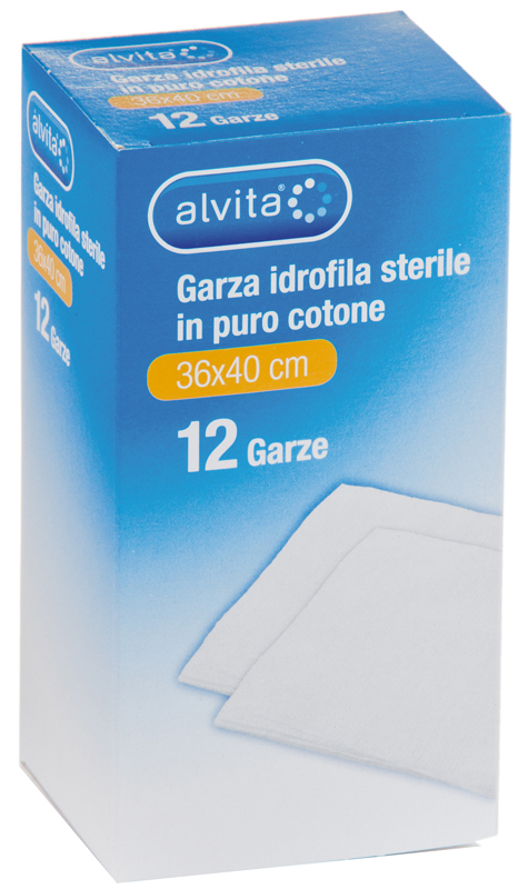 GARZA IDROFILA IN PURO COTONE ALVITA 36X40CM 12 PEZZI - Farmacia De Pasquale