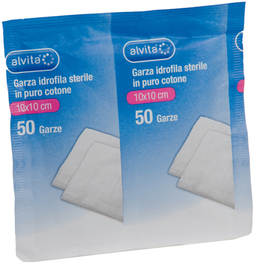 GARZA IDROFILA IN PURO COTONE ALVITA 10X10CM 50 PEZZI - Farmacia De Pasquale