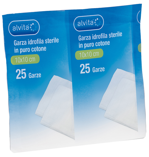 GARZA IDROFILA IN PURO COTONE ALVITA 10X10CM 25 PEZZI - Farmacia De Pasquale
