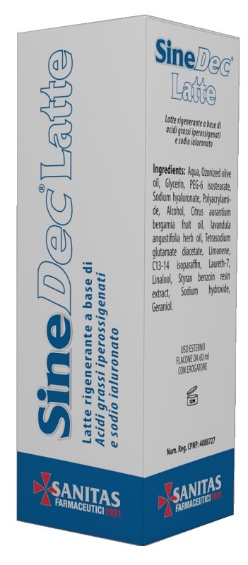 EMULSIONE PROFUMATA CONTENENTE OLIO OSSIGENATO PER PREVENZIONE E MEDICAZIONE DELLE ULCERE DA DECUBITO DI GRADO I SU PELLE INTEGRA SINEDEC LATTE 60ML - Farmacia De Pasquale