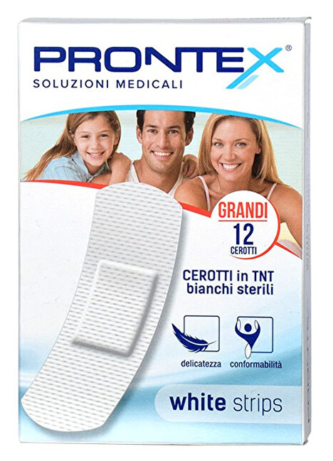 CEROTTO PRONTEX WHITE STRIPS IN TESSUTO NON TESSUTO BIANCO STERILE SCATOLA 12 CEROTTI GRANDI - Farmacia De Pasquale