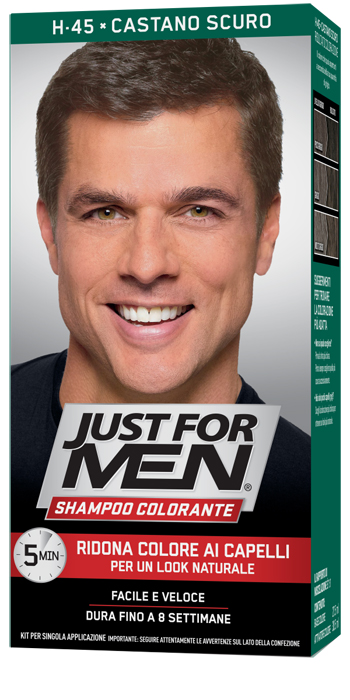 JUST FOR MEN SHAMPOO COLORANTE H45 CASTANO SCURO ATTIVATORE CHIARO 38,5 ML + BASE COLORE 27,5 ML - Farmacia De Pasquale