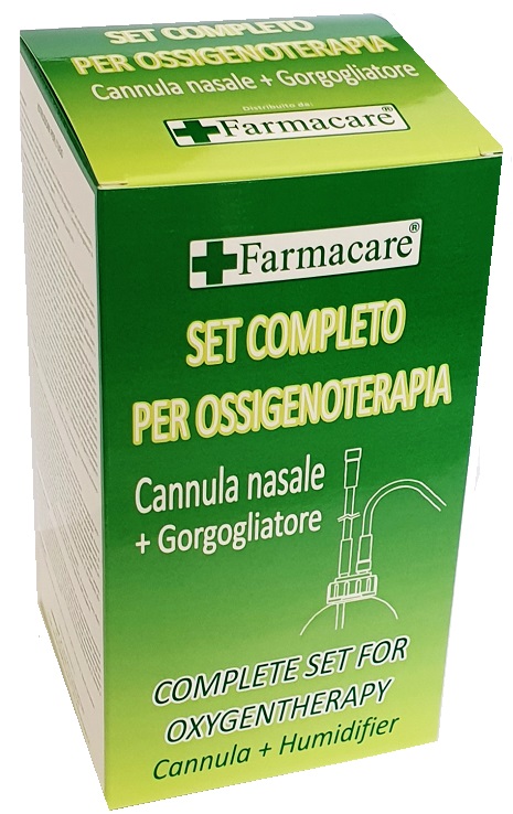 SET PER OSSIGENOTERAPIA CON SOSTEGNO A OCCHIALE MUNITO DI TUBO DI COLLEGAMENTO FLESSIBILE ANTIOTTURAMENTO ED UN GORGOGLIATORE PER UMIDUFUCAZIONE - Farmacia De Pasquale