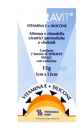 PLACCA IN SILICONE E VITAMINA E SIFRAVIT DIMENSIONI 3X12CM. INDICATA NEL TRATTAMENTO DI CHELOIDI E CICATRICI IPERTROFICHE CONSEGUENTI AD INTERVENTI C HIRURGICI, USTIONI, E FERITE - Farmacia De Pasquale