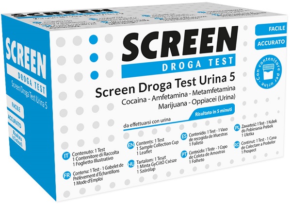 SCREEN DROGA TEST 5 DROGHE TEST ANTIDROGA CON CONTENITORE URINA - Farmacia De Pasquale