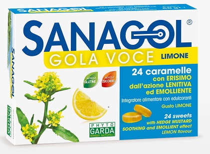 SANAGOL GOLA VOCE SENZA ZUCCHERO LIMONE 24 CARAMELLE - Farmacia De Pasquale