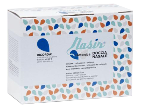 NASIR LAVAGGIO NASALE SOLUZIONE FISIOLOGICA ISOTONICA STERILE SCATOLA CON 4 SACCHE 500ML 4 BLISTER 1 VENTOSA - Farmacia De Pasquale