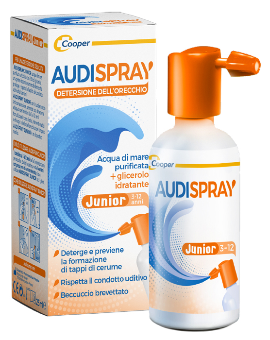 SOLUZIONE DI ACQUA DI MARE IPERTONICO AUDISPRAY JUNIOR IGIENE ORECCHIO SPRAY SENZA GAS 25 ML - Farmacia De Pasquale