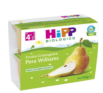 HIPP BIO HIPP BIO FRUTTA GRATTUGGIATA PERA WILLIAMS 4X100 G - Farmacia De Pasquale