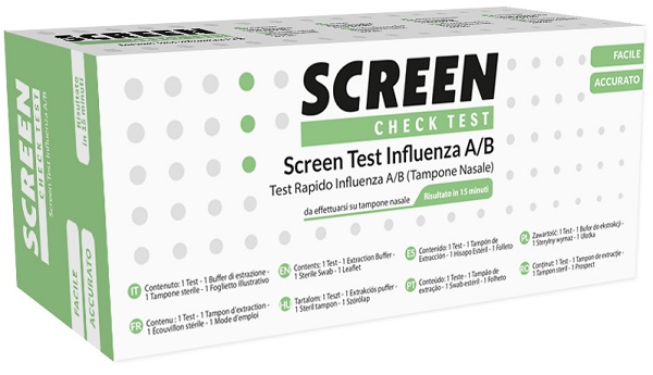 TEST SCREEN QUALITATIVO PER DETERMINAZIONE ANTIGENE DI VIRUS INFLUENZA A/B DA CAMPIONI DI TAMPONI NASALI E FARINGEI 1 PEZZO - Farmacia De Pasquale