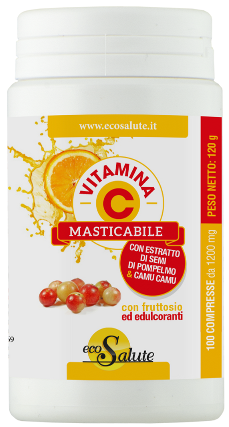 VITAMINA C MASTICABILE CON ESTRATTO DI SEMI DI POMPELMO + CAMU CAMU 100 COMPRESSE BARATTOLO 120 G - Farmacia De Pasquale
