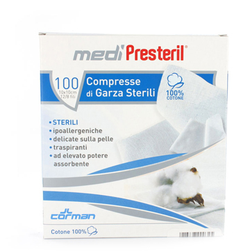 GARZA COMPRESSA MEDIPRESTERIL FU STERILE MONOUSO 10X10CM 100PEZZI - Farmacia De Pasquale