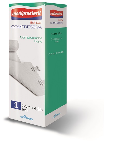 BENDA MEDIPRESTERIL COMPRESSIONE FORTE M4,5X12CM TESI CON CLIP DI FISSAGGIO - Farmacia De Pasquale