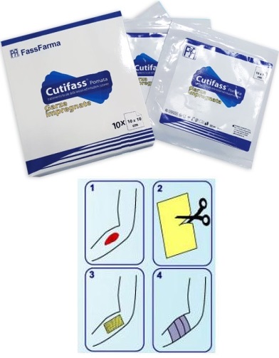 CUTIFASS GARZA 10X10 CM IMPREGNATA CON POMATA 10 PEZZI - Farmacia De Pasquale