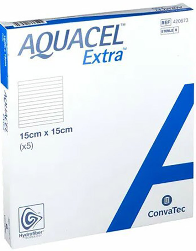 MEDICAZIONE IN HYDROFIBER E IONI ARGENTO INTESSUTA IN LYOCELL AQUACEL AG EXTRA DRS 15X15CM 5 PEZZI - Farmacia De Pasquale