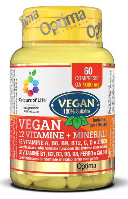 COLOURS OF LIFE VEGAN 12 VITAMINE + 3 MINERALI 60 COMPRESSE - Farmacia De Pasquale