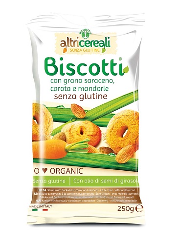 ALTRICEREALI BISCOTTI DI GRANO SARACENO CON CAROTA E MANDORLE BIO 250 G - Farmacia De Pasquale
