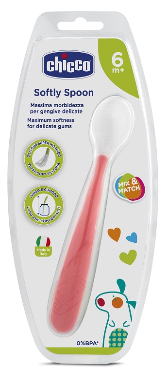 CHICCO CUCCHIAIO MORBIDO SILICONE 6M+ ROSSO UP - Farmacia De Pasquale
