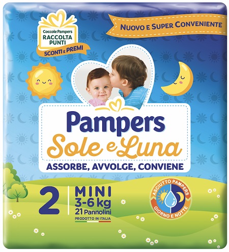 PANNOLINO PER BAMBINO PAMPERS SOLE & LUNA FLASH MINI 21 PEZZI - Farmacia De Pasquale