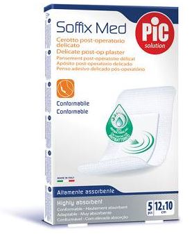 CEROTTO PIC SOFFIX MED IN TNT CON TAMPONE CENTRALE ASSORBENTE STERILE MONOUSO 10X12 CM ANTIBATTERICO 5 PEZZI - Farmacia De Pasquale