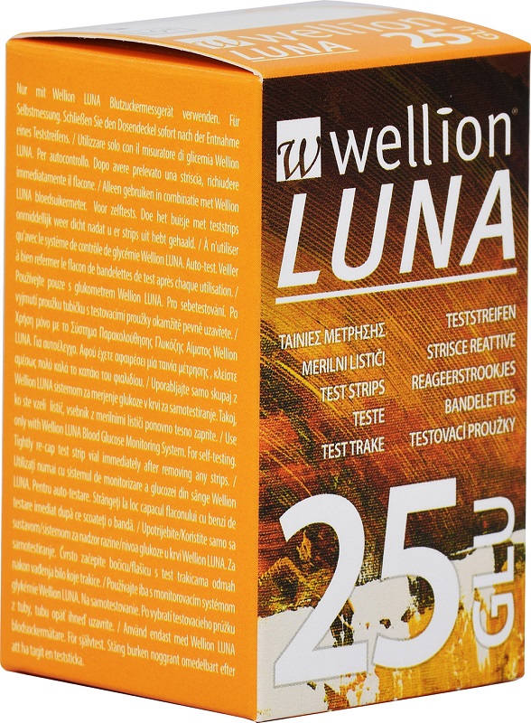 WELLION LUNA 25 STRIPS STRISCE PER MISURAZIONE GLICEMIA - Farmacia De Pasquale