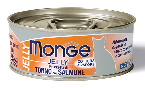 MONGE NATURAL QUALITY GATTO MONGE JELLY PEZZETTI DI TONNO BONITO/SALMONE 80 G - Farmacia De Pasquale