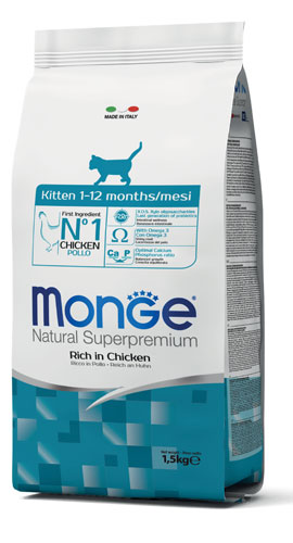 MONGE NATURAL SUPERPREMIUM SECCO GATTO KITTEN 1/12 MONTHS 1,5 KG - Farmacia De Pasquale