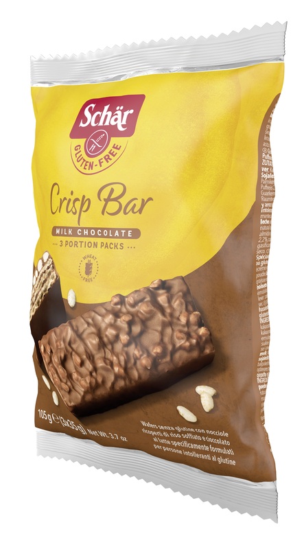 SCHAR CRISP BAR WAFERS CON NOCCIOLE RICOPERTI DI RISO SOFFIATO E CIOCCOLATO AL LATTE 3 PORZIONI DA 35 G - Farmacia De Pasquale