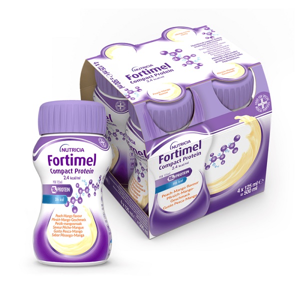 NUTRICIA FORTIMEL COMPACT PROTEIN GUSTO PESCA E MANGO 4 BOTTIGLIE DA 125 ML - Farmacia De Pasquale