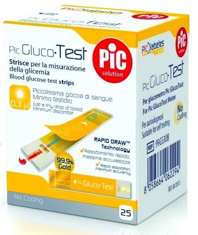 STRISCE MISURAZIONE GLICEMIA PIC GLUCOTEST 25 PEZZI - Farmacia De Pasquale