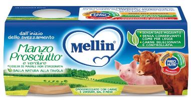 MELLIN OMOGENEIZZATO MANZO PROSCIUTTO CON VERDURE 2 PEZZI X 120 G - Farmacia De Pasquale