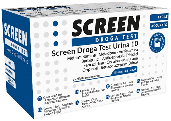 SCREEN DROGA TEST 10 DROGHE TEST ANTIDROGA CON CONTENITORE URINA - Farmacia De Pasquale