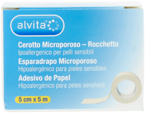 CEROTTO MICROPOROSO IN ROCCHETTO ALVITA IPOALLERGENICO PER PELLI SENSIBILI 5X500CM - Farmacia De Pasquale