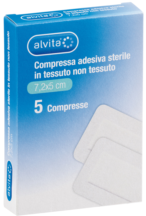 ALVITA GARZA COMPRESSA AUTOADESIVA IN TNT 7,2X5CM 5 PEZZI - Farmacia De Pasquale