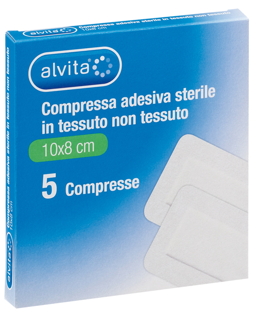 ALVITA GARZA COMPRESSA AUTOADESIVA IN TNT 10X8CM 5 PEZZI - Farmacia De Pasquale