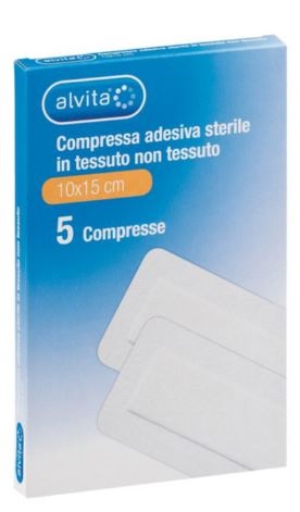ALVITA GARZA COMPRESSA ADESIVA STERILE IN TESSUTO NON TESSUTO ESTENSIBILE BIANCO 10X15CM 5 PEZZI - Farmacia De Pasquale