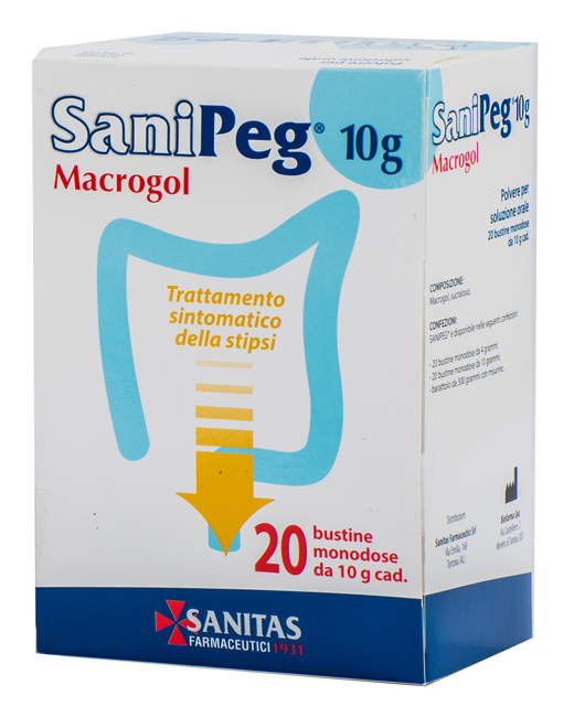 SANIPEG MACROGOL POLVERE PER SOLUZIONE ORALE 20 BUSTE DA 10 G - Farmacia De Pasquale