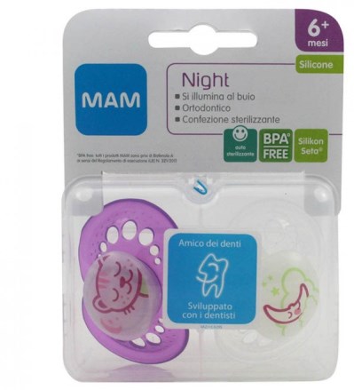 MAM NIGHT SUCCHIETTO 6+ SILICONE CONFEZIONE DOPPIA - Farmacia De Pasquale