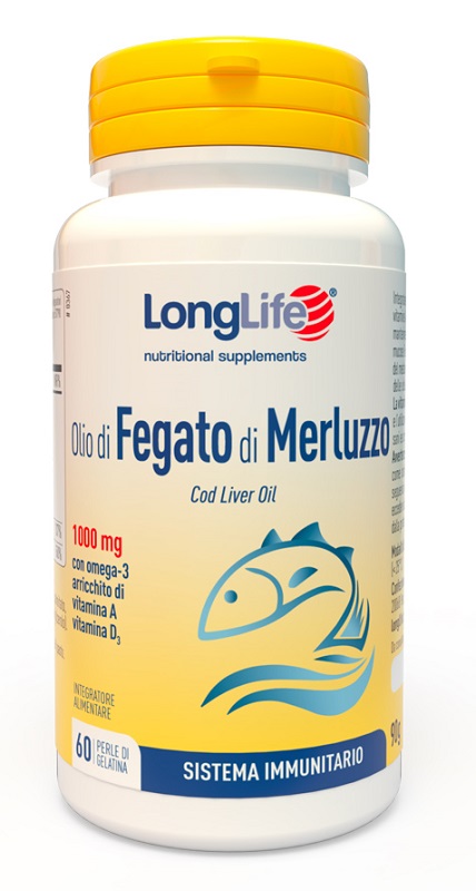 LONGLIFE OLIO FEGATO MERLUZZO 1000 MG 60 PERLE IN GELATINA - Farmacia De Pasquale
